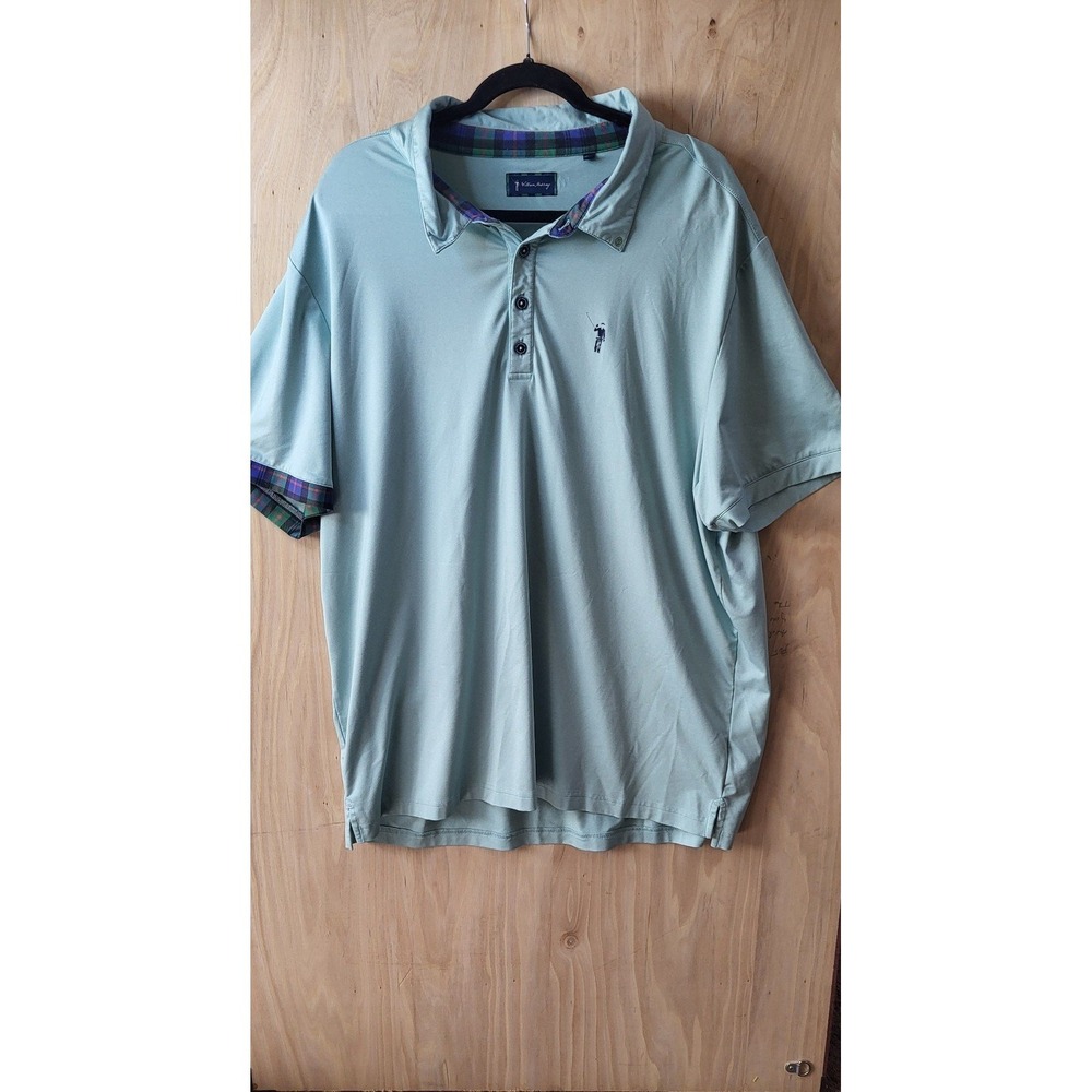 William Murray Golf Polo Shirt Mens XXL Light Green Plaid Trim Short Sleeve